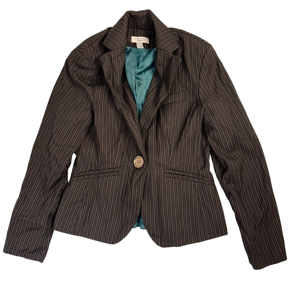 Larry Levine Dressbarn sz 8 black‎ Pinstripe Blazer Fitted Business Casual Chic